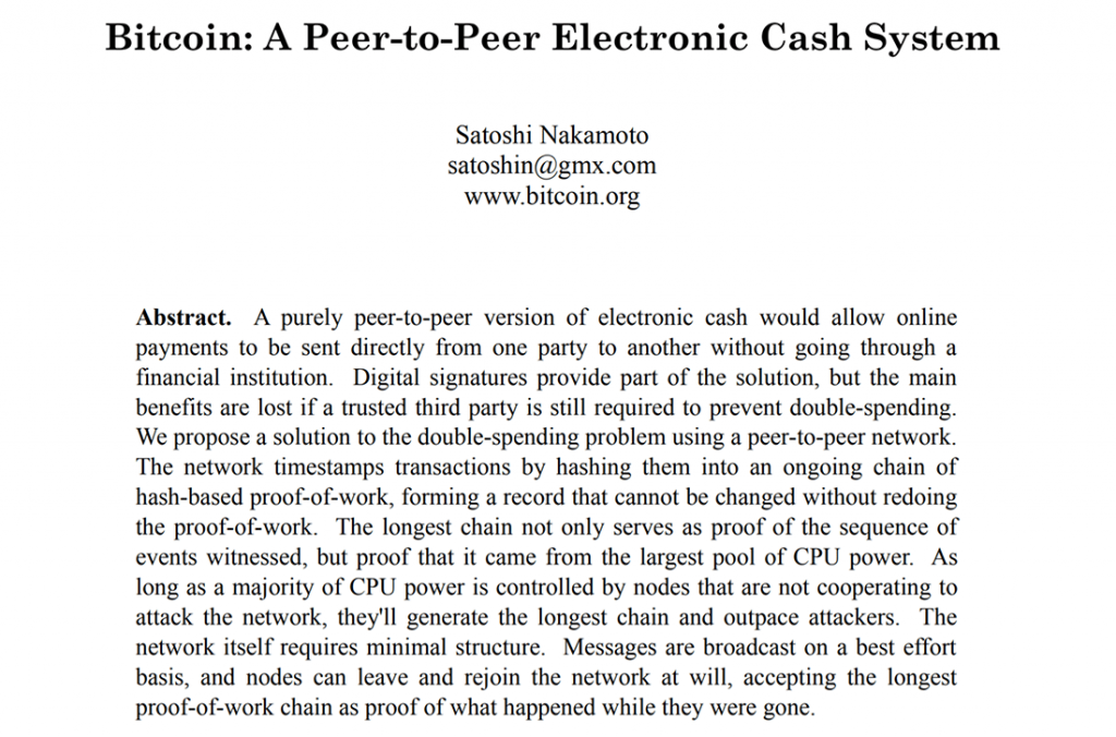 Bitcoin: Peer-to-peer electronic cash system